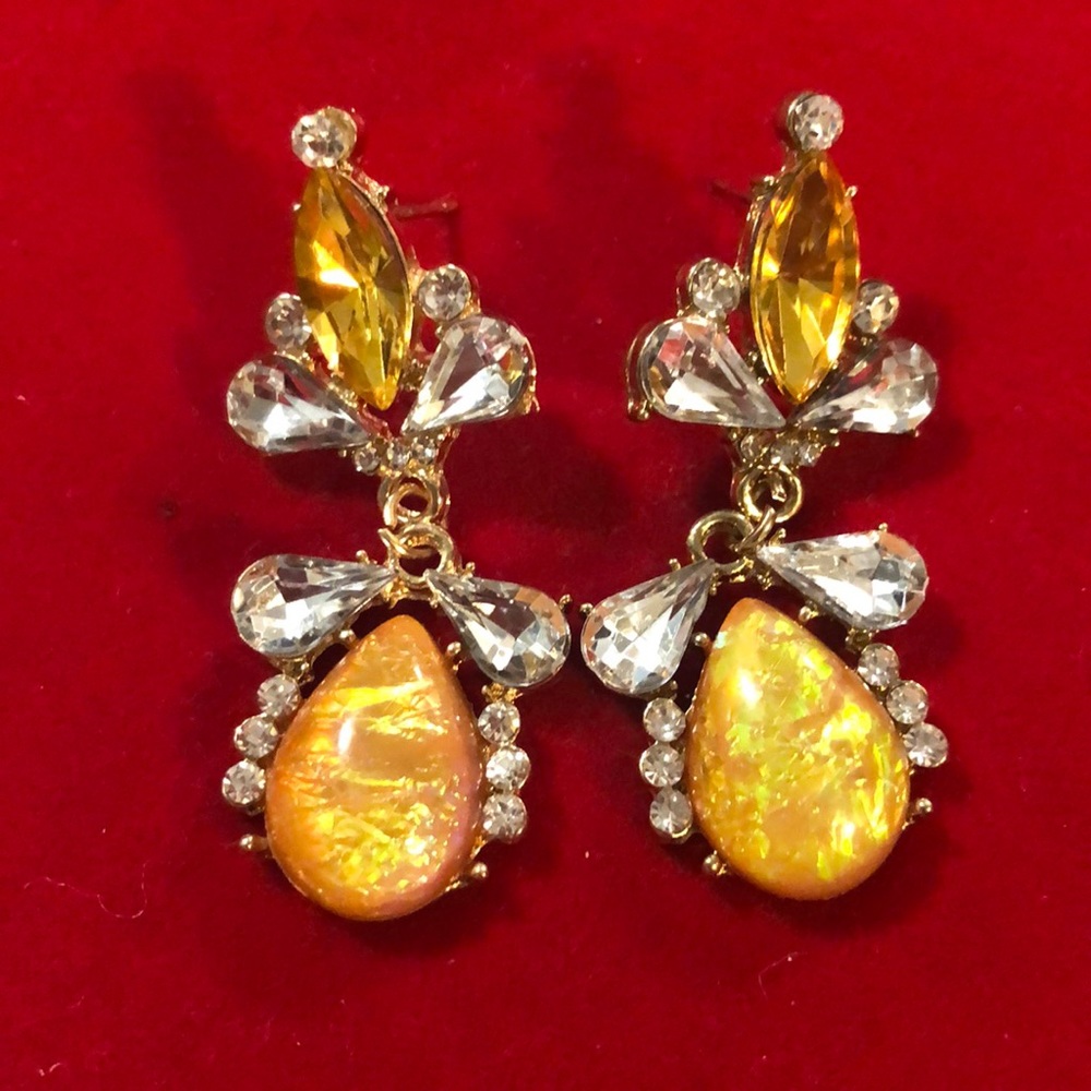 Yellow canary opal crystal rhinestone earring